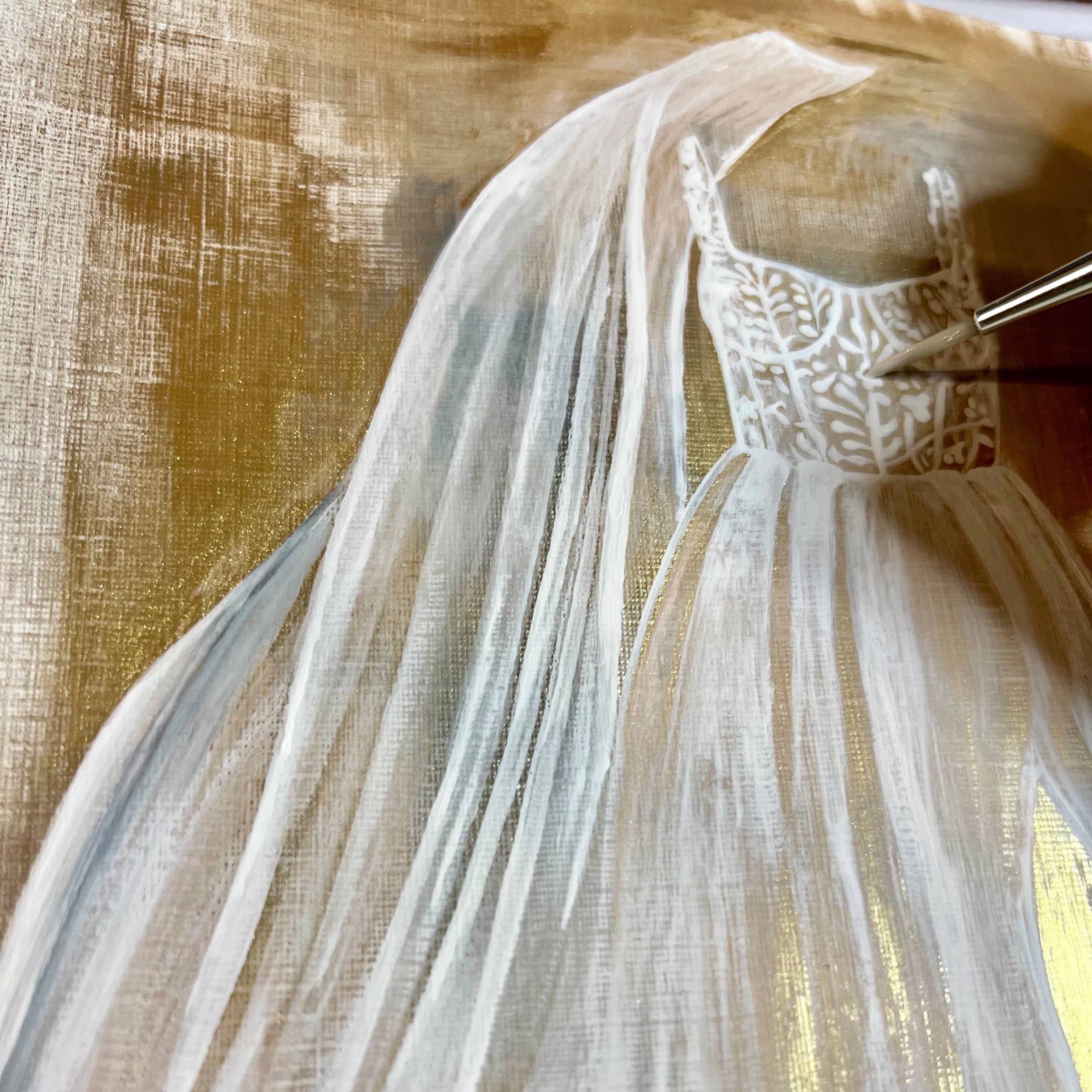 what color goes with champagne gold dress BRIDAL DRESS PAINTINGS – Amy Cerk Art