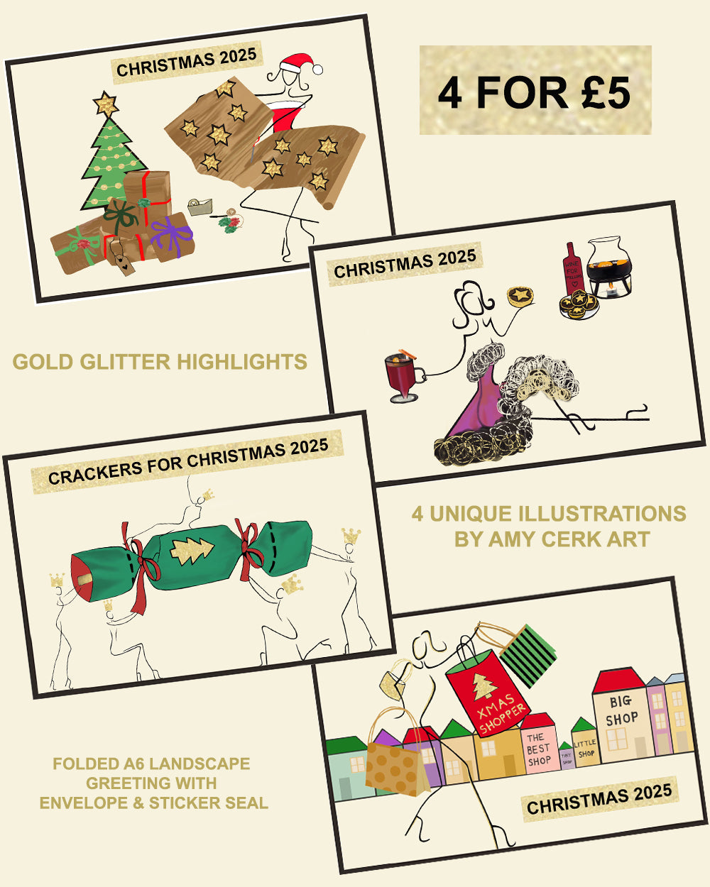 CHRISTMAS 2025 ILLUSTRATION CARDS - 4 FOR £5